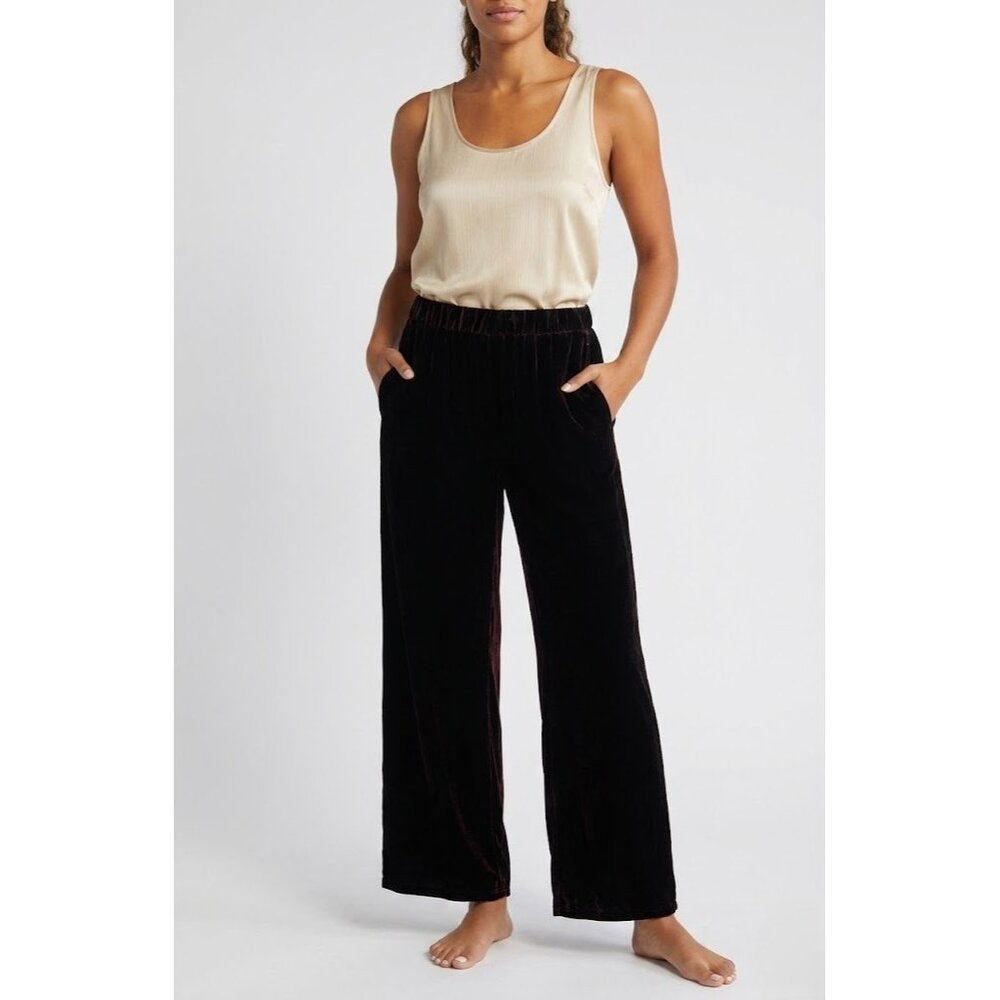 NWT Eileen Fisher Wide Ankle in Black Velvet Pull-on Pants M